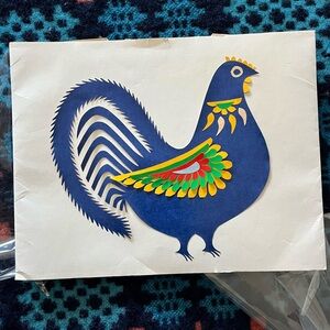 Vintage Authentic Polish Folk Art "Wycinanki" Paper Cutting Rooster